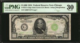 Federal Reserve Notes

Fr. 2211-Gdgs. 1934 $1000 Federal Reserve Note. Chicago. PMG Very Fine 30.

Dark green seal. A Very Fine example of this Ch...