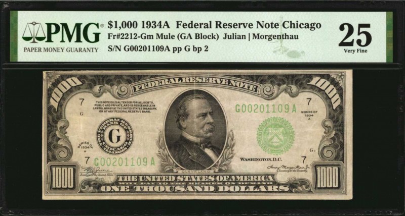 Federal Reserve Notes

Fr. 2212-Gm. 1934A $1000 Federal Reserve Mule Note. Chi...