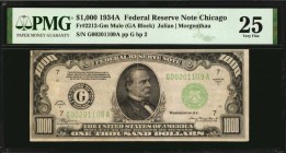 Federal Reserve Notes

Fr. 2212-Gm. 1934A $1000 Federal Reserve Mule Note. Chicago. PMG Very Fine 25.

A Very Fine example of this high denominati...