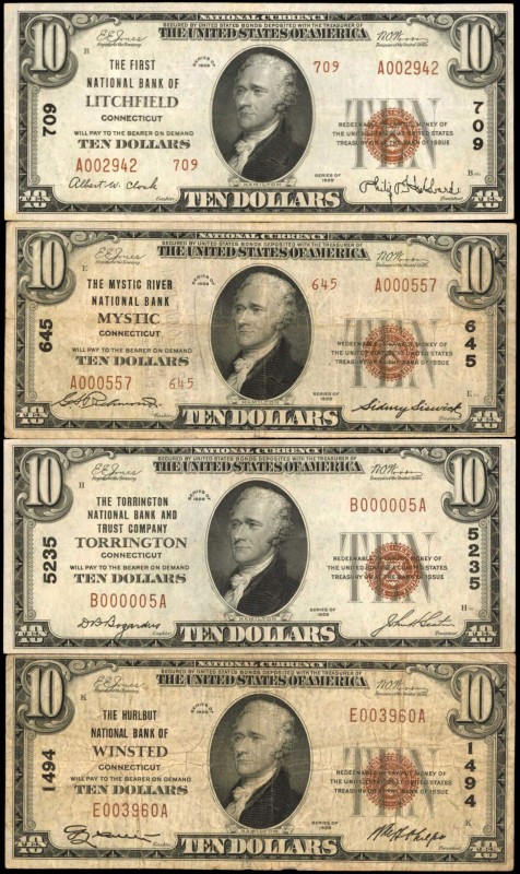 Connecticut

Lot of (4) Connecticut Nationals. $10 1929 Ty. 1 & Ty. 2. Fr. 180...