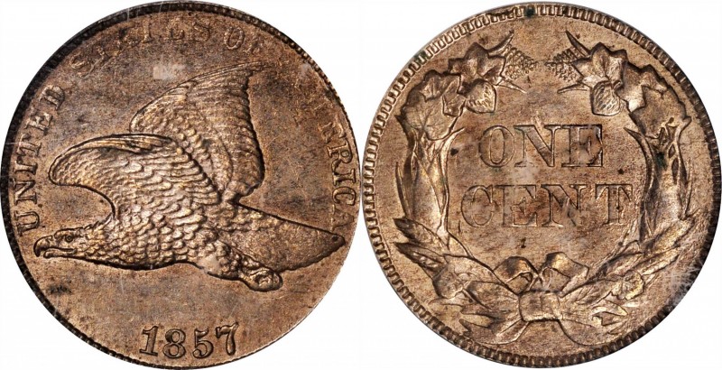 Flying Eagle Cent

1857 Flying Eagle Cent. Type of 1857. MS-62 (PCGS).

PCGS...