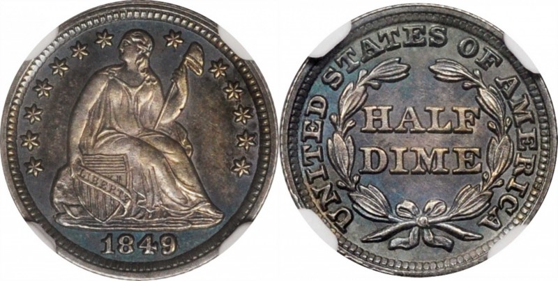 Liberty Seated Half Dime

1849 Liberty Seated Half Dime. FS-301. Repunched Dat...