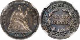 Liberty Seated Half Dime

1849 Liberty Seated Half Dime. FS-301. Repunched Date. Unc Details--Artificial Toning (NGC).

PCGS# 4342. NGC ID: 233D.