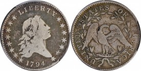 Flowing Hair Half Dollar

1794 Flowing Hair Half Dollar. O-104, T-11. Rarity-5. Fine Details--Cleaned (PCGS).

While 23,464 coins were struck, per...