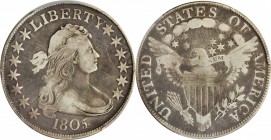 Draped Bust Half Dollar

1805/4 Draped Bust Half Dollar. O-102, T-5. Rarity-3. VG Details--Cleaned (PCGS).

The 1805 Overton-102 is a fairly obtai...