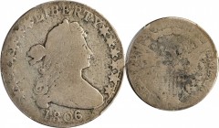 Draped Bust Half Dollar

1806/5 Draped Bust Half Dollar. O-104b, T-1. Rarity-7. AG Details--Damage (PCGS).

The elusive late state of these dies, ...