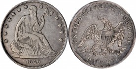 Liberty Seated Half Dollar

1840-(O) Liberty Seated Half Dollar. WB-12. Rarity-6. Medium Letters (a.k.a. Reverse of 1838). VF-25 (PCGS).

Although...