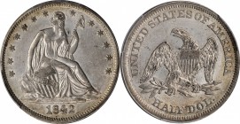 Liberty Seated Half Dollar

1842 Liberty Seated Half Dollar. WB-8. Rarity-3. Medium Date. AU-53 (PCGS).

PCGS# 6239. NGC ID: 24GU.

From the E. ...