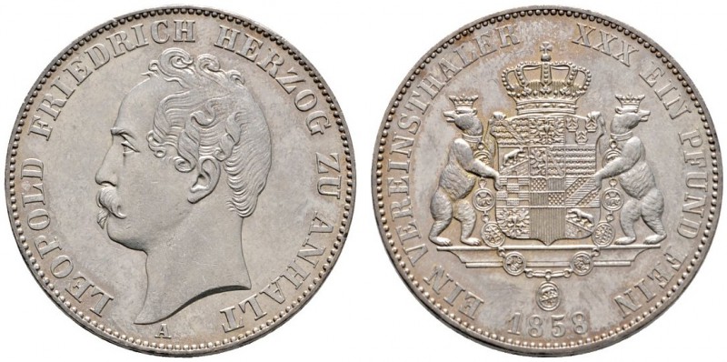 Anhalt-Dessau
Leopold Friedrich 1817-1871
Vereinstaler 1858 A. AKS 30, J. 76, ...