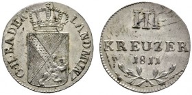 Baden-Durlach
Karl Friedrich 1746-1811
3 Kreuzer 1811. AKS 19, J. 8.
winzige Schrötlingsfehler, vorzüglich-prägefrisch