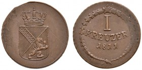 Baden-Durlach
Karl Friedrich 1746-1811
Cu-Kreuzer 1811. AKS 21, J. 7.
seltener Jahrgang, winziges Zainende und Prägeschwächen, vorzüglich-prägefris...
