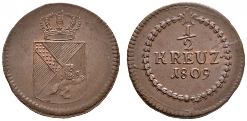 Baden-Durlach
Karl Friedrich 1746-1811
Cu-1/2 Kreuzer 1809. AKS 22, J. 6.
prä...