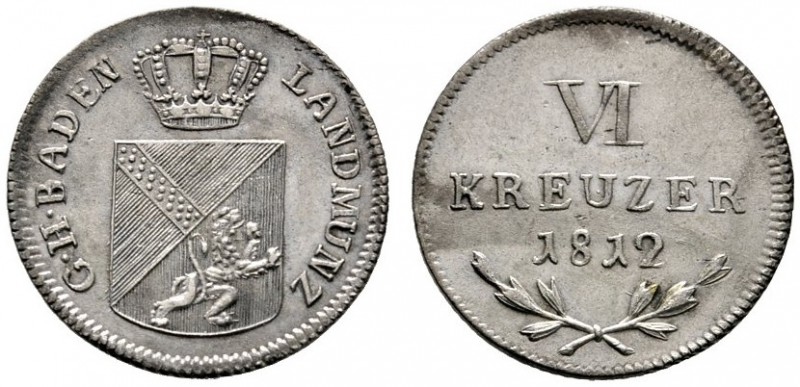 Baden-Durlach
Karl Ludwig Friedrich 1811-1818
6 Kreuzer 1812. AKS 26, J. 9.
v...