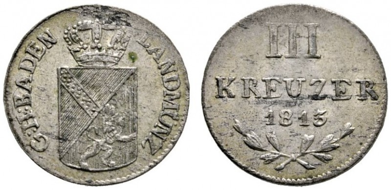 Baden-Durlach
Karl Ludwig Friedrich 1811-1818
3 Kreuzer 1813. AKS 30, J. 8.
k...