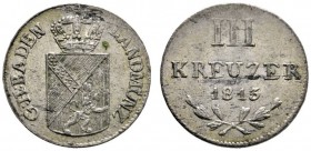 Baden-Durlach
Karl Ludwig Friedrich 1811-1818
3 Kreuzer 1813. AKS 30, J. 8.
kleine Schrötlingsfehler, vorzüglich