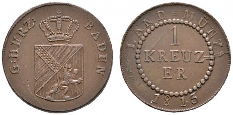 Baden-Durlach
Karl Ludwig Friedrich 1811-1818
Cu-Kreuzer 1813. Mit KREUZ=ER. A...