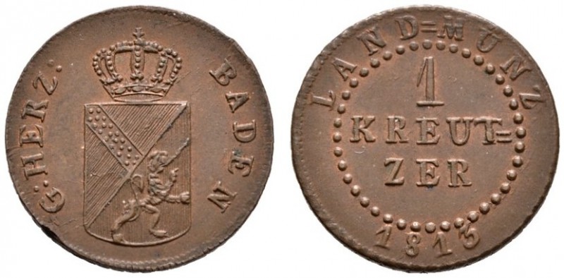 Baden-Durlach
Karl Ludwig Friedrich 1811-1818
Cu-Kreuzer 1813. Mit KREUT=ZER. ...