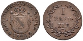 Baden-Durlach
Ludwig 1818-1830
Cu-Kreuzer 1820. Mit KREU=ZER. AKS 64, J. 17b.
winziges Zainende, Prachtexemplar, fast prägefrisch