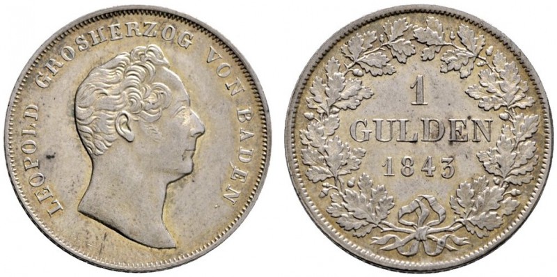 Baden-Durlach
Leopold 1830-1852
Gulden 1843. AKS 94, J. 56.
leichte Tönung, v...
