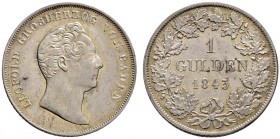Baden-Durlach
Leopold 1830-1852
Gulden 1843. AKS 94, J. 56.
leichte Tönung, vorzüglich-Stempelglanz