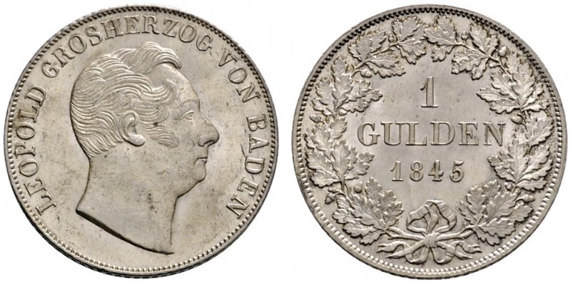 Baden-Durlach
Leopold 1830-1852
Gulden 1845. AKS 95, J. 62.
Prachtexemplar, f...