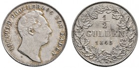 Baden-Durlach
Leopold 1830-1852
1/2 Gulden 1845. AKS 97, J. 55.
Prachtexemplar mit leichter Tönung, fast Stempelglanz