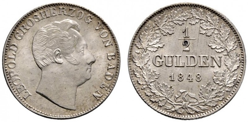Baden-Durlach
Leopold 1830-1852
1/2 Gulden 1848. AKS 98, J. 61.
Prachtexempla...