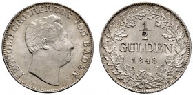 Baden-Durlach
Leopold 1830-1852
1/2 Gulden 1848. AKS 98, J. 61.
Prachtexemplar mit leichter Tönung, fast Stempelglanz