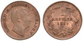 Baden-Durlach
Leopold 1830-1852
Cu-Kreuzer 1849. AKS 107, J. 44c.
prägefrisches Prachtexemplar