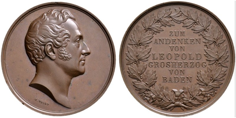 Baden-Durlach
Leopold 1830-1852
Bronzene Gedächtnismedaille o.J. von C. Voigt....