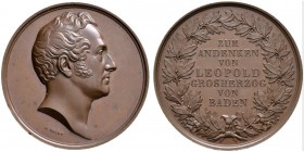Baden-Durlach
Leopold 1830-1852
Bronzene Gedächtnismedaille o.J. von C. Voigt. Büste nach rechts / Sieben Zeilen Schrift in einem Lor­beerkranz. WZ ...