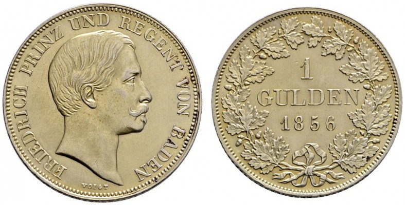 Baden-Durlach
Friedrich I. 1852-1907
Gulden 1856. Mit Titulatur Prinz und Rege...