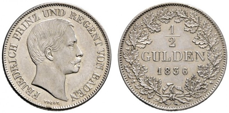 Baden-Durlach
Friedrich I. 1852-1907
1/2 Gulden 1856. Mit Titulatur Prinz und ...