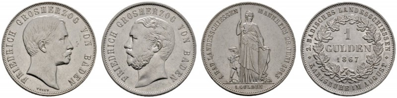 Baden-Durlach
Friedrich I. 1852-1907
Lot (2 Stücke): Gulden 1863 und 1867 Auf ...