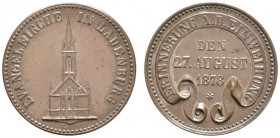 Baden-Durlach
Friedrich I. 1852-1907
Cu-Gedenkkreuzer 1878. Evangelische Kirche zu LADENBURG. J. -. Lorenz 11
vorzüglich-Stempelglanz