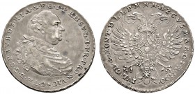 Bayern
Karl Theodor 1777-1799
1/2 Konventionstaler 1790 -München-. Auf das Vikariat. Hahn 358, Witt. 2393.
feine Patina, Revers leicht justiert, se...