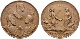 Brandenburg-Preußen
Wilhelm II. 1888-1918
Bronzemedaille 1895 von O. Schultz, auf die Eröffnung des Nord-Ostsee-Kanals. Brustbild Wilhelm I. über de...