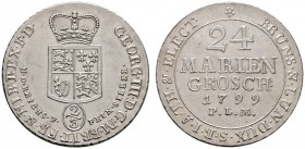 Braunschweig-Calenberg-Hannover
Georg III. 1760-1820
24 Mariengroschen (= 2/3 Taler) 1799 -Clausthal-. Feinsilber. Welter 2817.
minimale Kratzer, v...