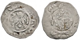 Freising, Bistum
Otto II. von Berg 1184-1220. Pfennig. Löwe nach rechts mit zurück gewandtem Kopf, darunter eine Rosette, außen auf Lilien ruhender B...