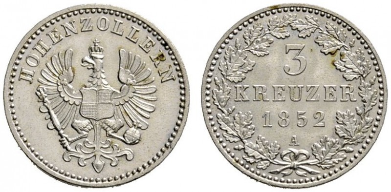Hohenzollern-Sigmaringen
unter Preußen ab 1849. 3 Kreuzer 1852 A. AKS 23, J. 20...
