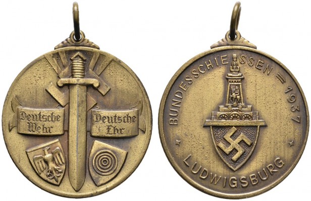 Ludwigsburg, Stadt
Tragbare Medaille aus vergoldetem Kriegsmetall 1937 unsignie...
