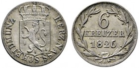 Nassau
Wilhelm 1816-1839. 6 Kreuzer 1826. AKS 46, J. 35.
feine Patina, vorzüglich