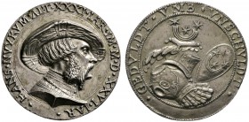 Nürnberg, Stadt
Silbermedaille 1526 von Matthes Gebel, auf den Patrizier Hans Neukam. Dessen bärtiges Brustbild mit breitkrempigem Hut nach rechts / ...