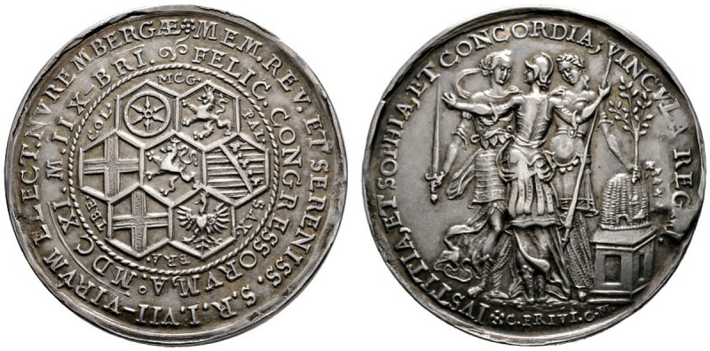 Nürnberg, Stadt
Silbermedaille 1611 von Christian Maler, auf den Kurfürstentag ...