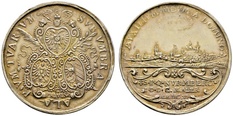 Nürnberg, Stadt
Silber-vergoldete Ratsmedaille 1615 von Christian Maler. Kleine...