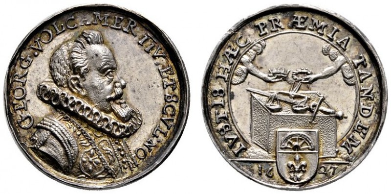Nürnberg, Stadt
Silbermedaille 1627 unsigniert, auf Georg Volckamer (1560-1633)...