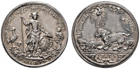 Nürnberg, Stadt
Silbermedaille 1674 von Christian Moller, auf die Wachsamkeit des städtischen Regiments in Zeiten französischer Truppeneinfälle. Steh...