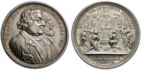 Nürnberg, Stadt
Silbermedaille 1730 von P.P. Werner und S. Dockler, auf die 200-Jahrfeier der Augsburger Konfession. Die Brustbilder von Martin Luthe...