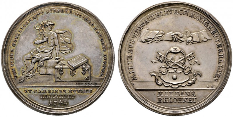 Nürnberg, Stadt
Silberne Prämienmedaille 1742 (geprägt 1762) von G.F. Loos, der...