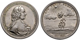 Nürnberg, Stadt
Silbermedaille 1746 von A.R. Werner, auf Adam Rudolph Solger. Dessen Brustbild im geistlichen Ornat nach rechts / Sonnenblume in hüge...